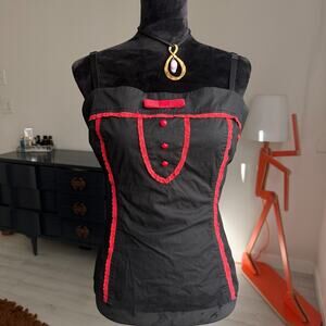 Vintage 90's Morbid Threads Lace Top Size XXL Red Black Whimsigoth Goth